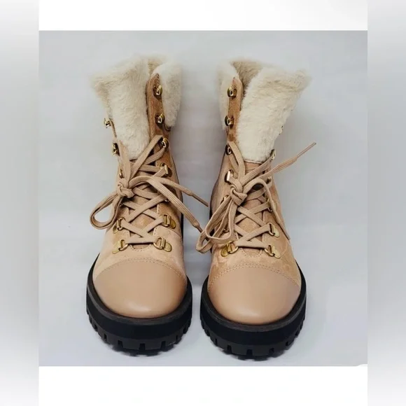NWT Stuart Weitzman Alpine Leather & Suede Shearling Combat Boots 6.5 - Picture 7 of 9